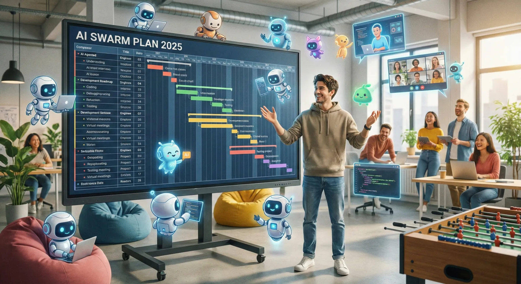 AI planning board with team collaboration scene